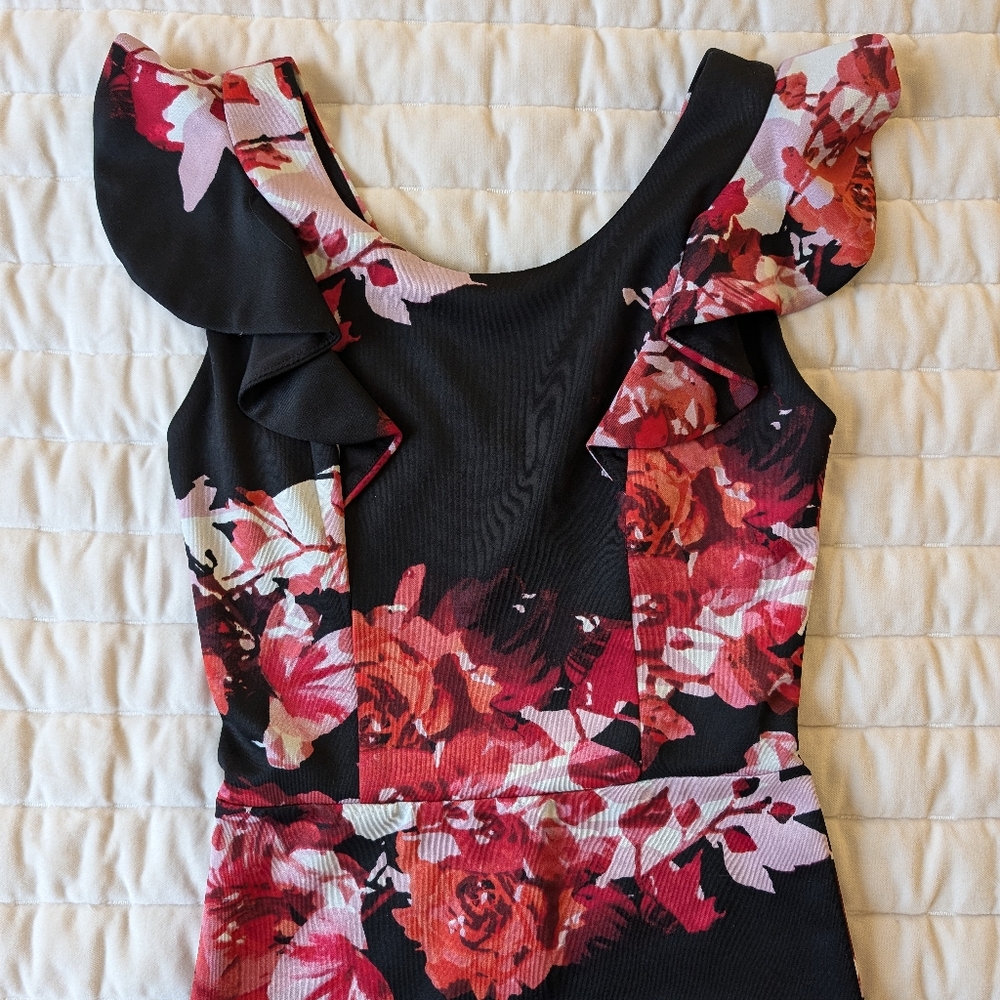 Aqua bodycon black dress with flowers